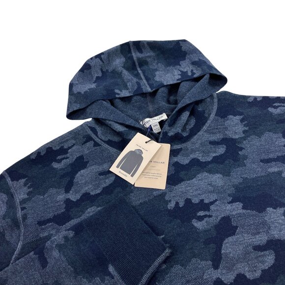 Peter Millar Reversible Camo Popover Hoodie Sweater Mens XXL Merino Wool Navy - Picture 1 of 8
